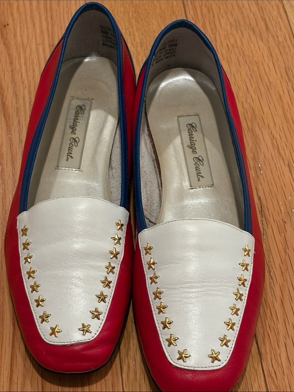 🇺🇸Patriotic Vintage Carriage Court Glory Red White And Blue Star  Loafers